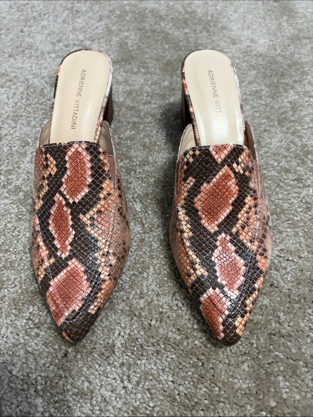 Adrienne Vittadini Notil Faux Snakeskin Block Heel Pointed Toe Mules Size 8 1/2